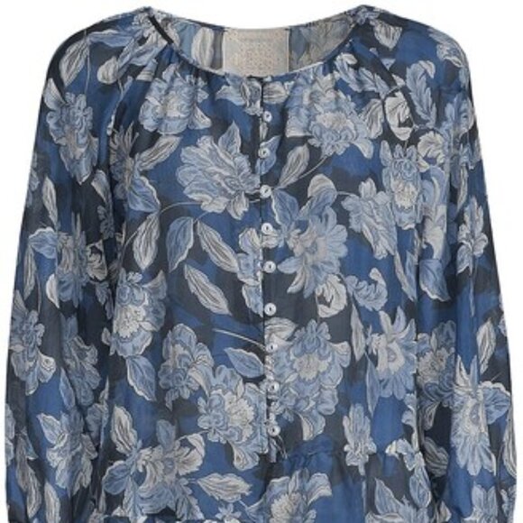 Womens XL Johnny Was Jade 'Nerissa' Blue Cotton Silk Floral Button Up Blouse Top - Picture 3 of 7